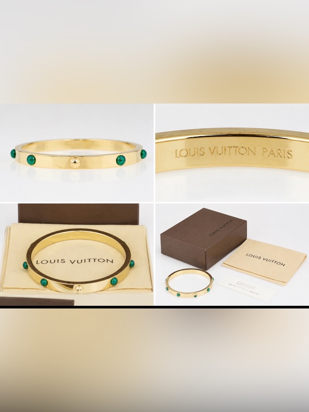 Louis Vuitton Gimme A Clue Emerald Lacquer Gold Tone Bangle Bracelet Size M